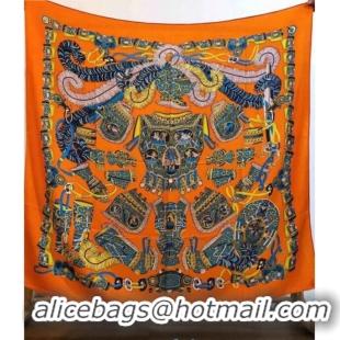 Classic Hermes Silk and Cashmere Square Scarf 140x140cm H2080809 Orange 2020