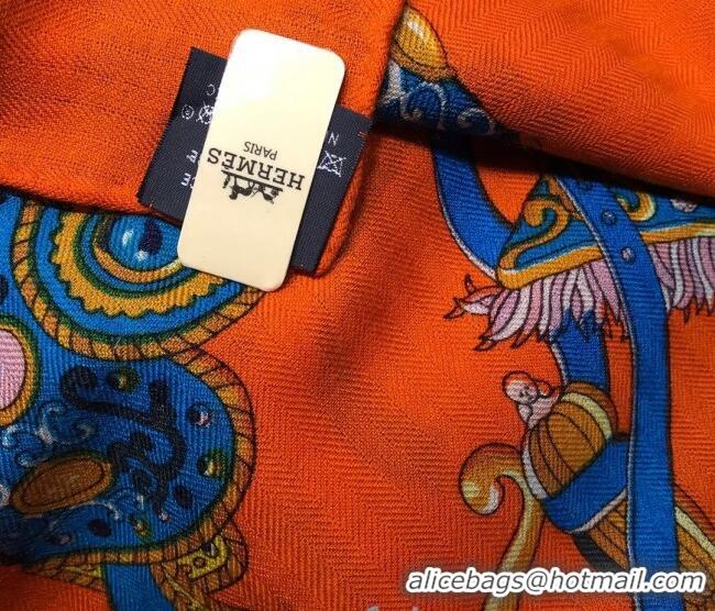 Classic Hermes Silk and Cashmere Square Scarf 140x140cm H2080809 Orange 2020