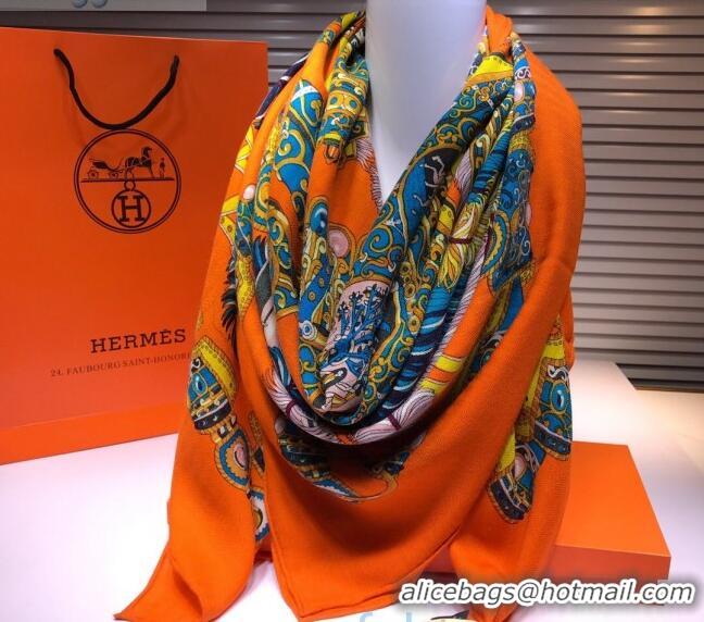 Classic Hermes Silk and Cashmere Square Scarf 140x140cm H2080809 Orange 2020