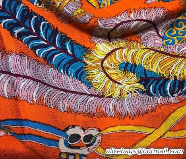 Classic Hermes Silk and Cashmere Square Scarf 140x140cm H2080809 Orange 2020