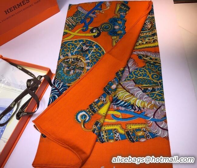 Classic Hermes Silk and Cashmere Square Scarf 140x140cm H2080809 Orange 2020