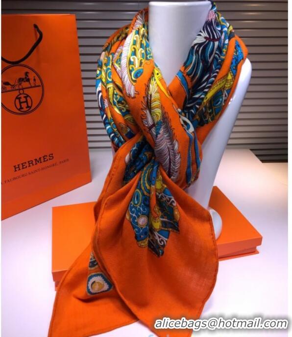 Classic Hermes Silk and Cashmere Square Scarf 140x140cm H2080809 Orange 2020