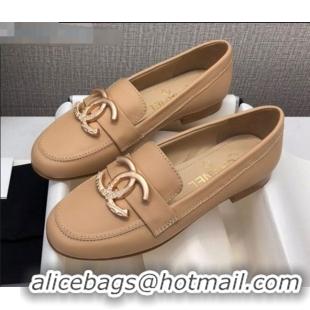 Affordable Price Chanel Lambskin Metal CC Flat Loafers C2831 Beige 2020