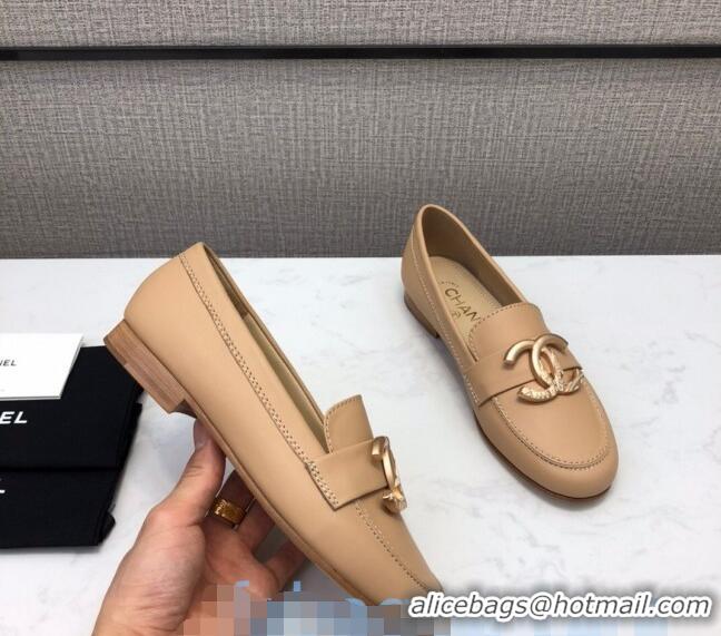 Affordable Price Chanel Lambskin Metal CC Flat Loafers C2831 Beige 2020