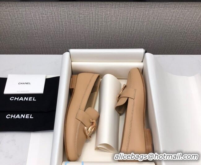 Affordable Price Chanel Lambskin Metal CC Flat Loafers C2831 Beige 2020