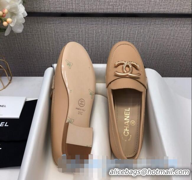 Affordable Price Chanel Lambskin Metal CC Flat Loafers C2831 Beige 2020