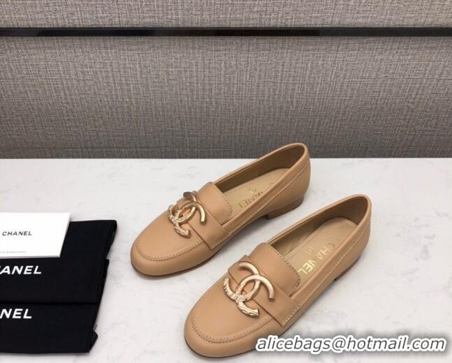 Affordable Price Chanel Lambskin Metal CC Flat Loafers C2831 Beige 2020