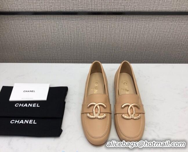 Affordable Price Chanel Lambskin Metal CC Flat Loafers C2831 Beige 2020