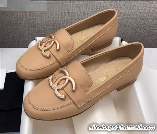 Affordable Price Chanel Lambskin Metal CC Flat Loafers C2831 Beige 2020