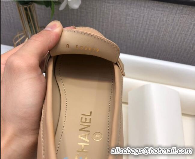 Affordable Price Chanel Lambskin Metal CC Flat Loafers C2831 Beige 2020