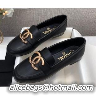 Wholesale Chanel Lambskin Metal CC Flat Loafers C2831 Black 2020