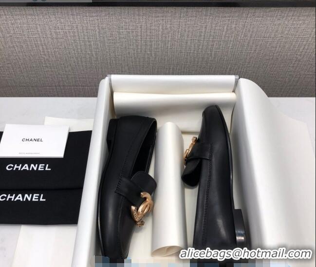 Wholesale Chanel Lambskin Metal CC Flat Loafers C2831 Black 2020