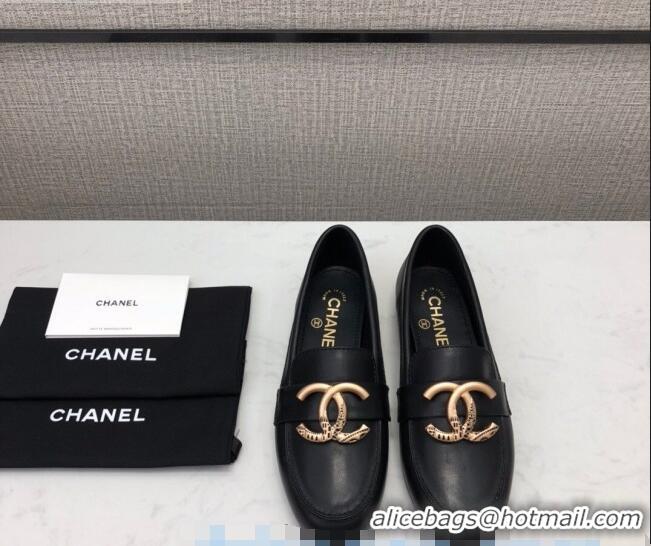 Wholesale Chanel Lambskin Metal CC Flat Loafers C2831 Black 2020