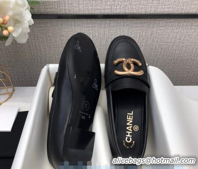 Wholesale Chanel Lambskin Metal CC Flat Loafers C2831 Black 2020