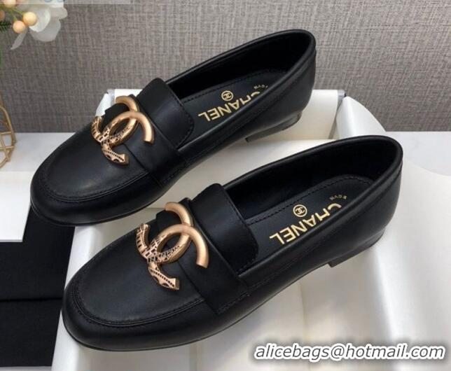 Wholesale Chanel Lambskin Metal CC Flat Loafers C2831 Black 2020