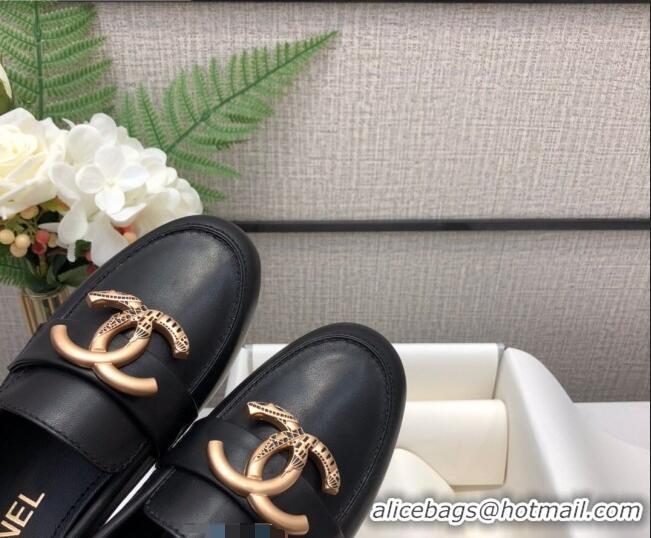 Wholesale Chanel Lambskin Metal CC Flat Loafers C2831 Black 2020