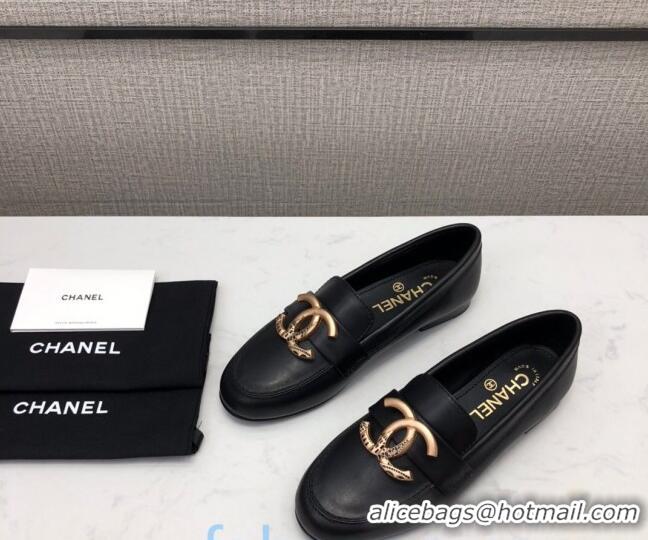 Wholesale Chanel Lambskin Metal CC Flat Loafers C2831 Black 2020