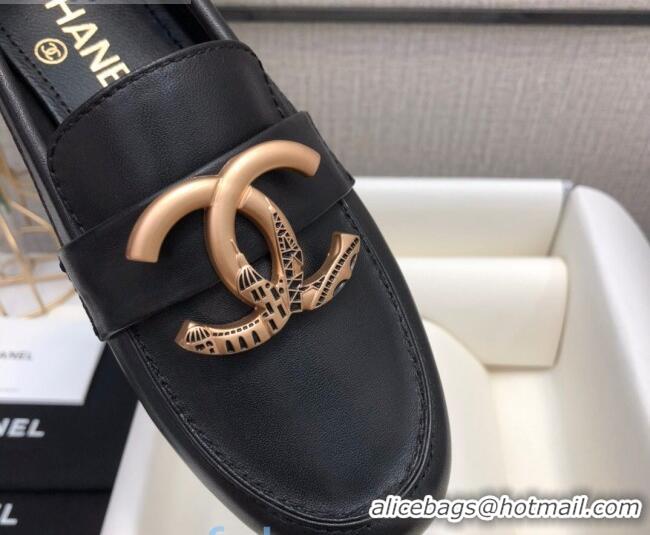 Wholesale Chanel Lambskin Metal CC Flat Loafers C2831 Black 2020