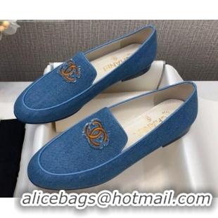 Discount Chanel Denim CC Patch Flat Loafers C2832 Light Blue 2020