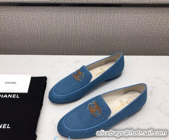 Discount Chanel Denim CC Patch Flat Loafers C2832 Light Blue 2020