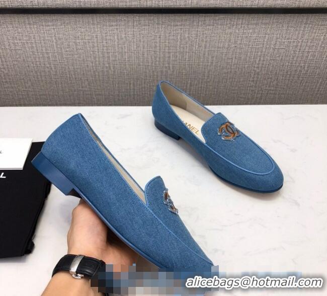 Discount Chanel Denim CC Patch Flat Loafers C2832 Light Blue 2020