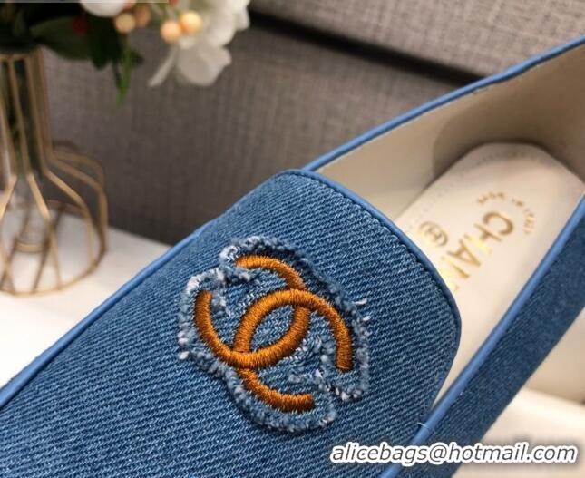 Discount Chanel Denim CC Patch Flat Loafers C2832 Light Blue 2020