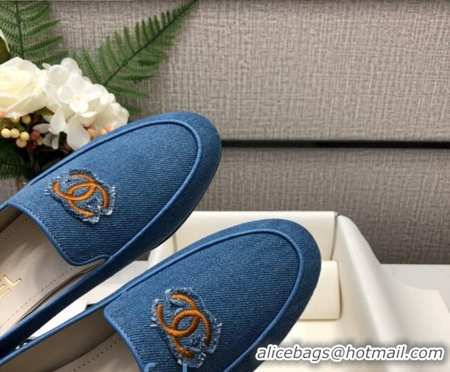 Discount Chanel Denim CC Patch Flat Loafers C2832 Light Blue 2020