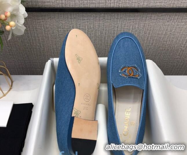 Discount Chanel Denim CC Patch Flat Loafers C2832 Light Blue 2020