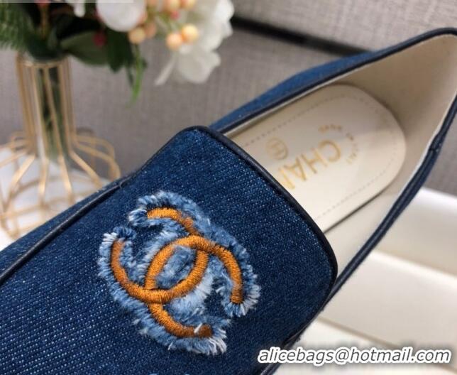 New Design Chanel Denim CC Patch Flat Loafers C2832 Dark Blue 2020