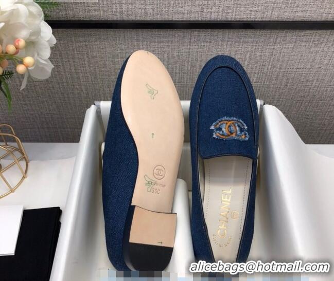 New Design Chanel Denim CC Patch Flat Loafers C2832 Dark Blue 2020