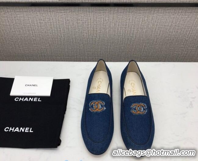 New Design Chanel Denim CC Patch Flat Loafers C2832 Dark Blue 2020