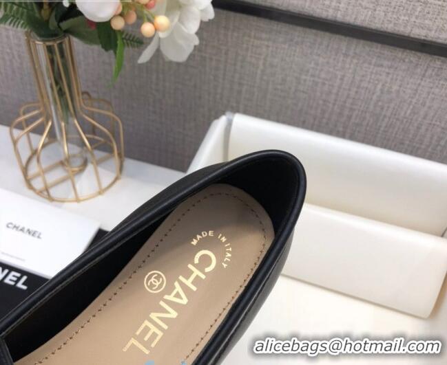 Best Price Chanel Lambskin Pearl CC Flat Loafers C2833 Black Leather 2020