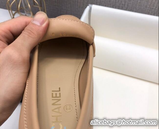 High Quality Chanel Lambskin Pearl CC Flat Loafers C2833 Beige Leather 2020