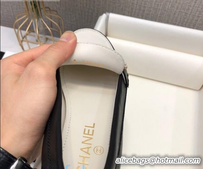 Top Quality Chanel Lambskin Pearl CC Flat Loafers C2833 Black/White 2020