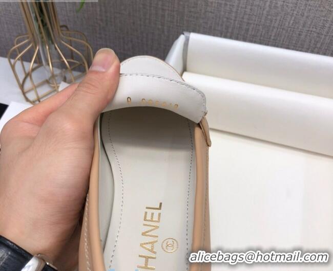 Hot Sell Chanel Lambskin Pearl CC Flat Loafers C2833 Beige/White 2020