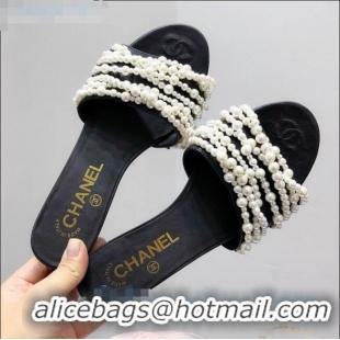 Spot Bulk Chanel Lambskin Pearl Bead Charm Slide Sandals C2916 Black 2020