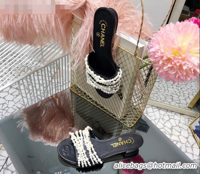 Spot Bulk Chanel Lambskin Pearl Bead Charm Slide Sandals C2916 Black 2020