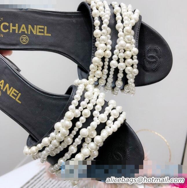 Spot Bulk Chanel Lambskin Pearl Bead Charm Slide Sandals C2916 Black 2020