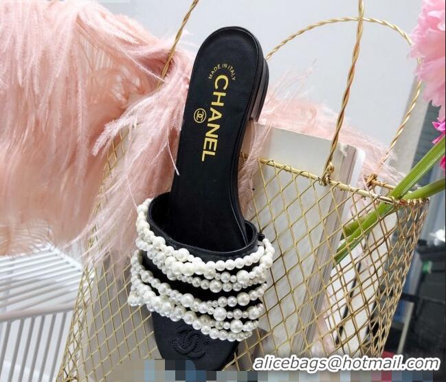 Spot Bulk Chanel Lambskin Pearl Bead Charm Slide Sandals C2916 Black 2020