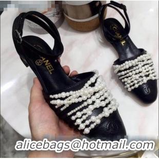 Discount Chanel Lambskin Pearl Bead Charm Low-Heel Slingback Pumps C2920 Black 2020