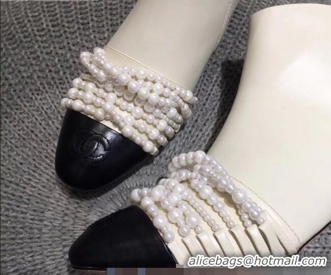 Top Quality Chanel Calfskin Pearl Bead Charm Heel 40 Ankle Boots C2924 White 2020