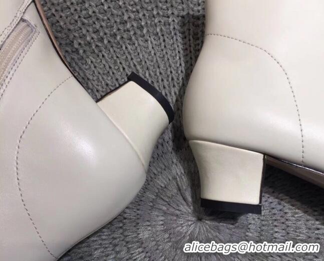 Top Quality Chanel Calfskin Pearl Bead Charm Heel 40 Ankle Boots C2924 White 2020