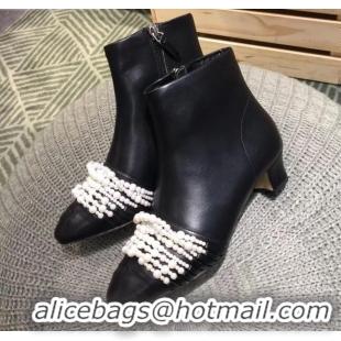 New Design Chanel Calfskin Pearl Bead Charm Heel 40 Ankle Boots C2924 Black 2020