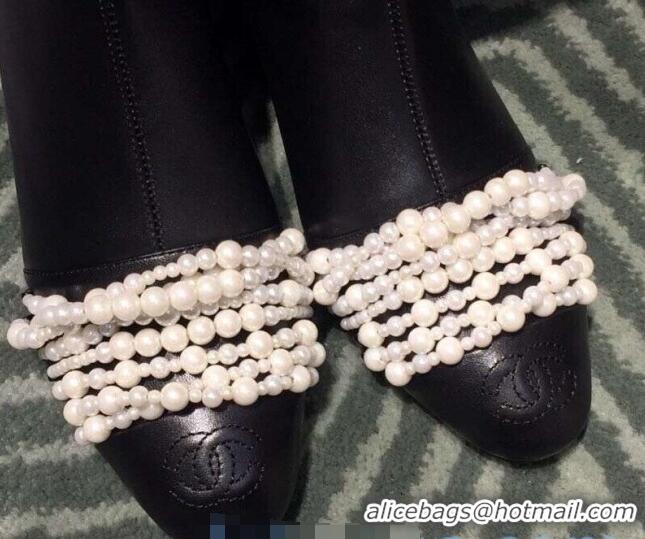 Buy Cheap Chanel Calfskin Pearl Bead Charm Heel 40 High Boots C2926 Black 2020