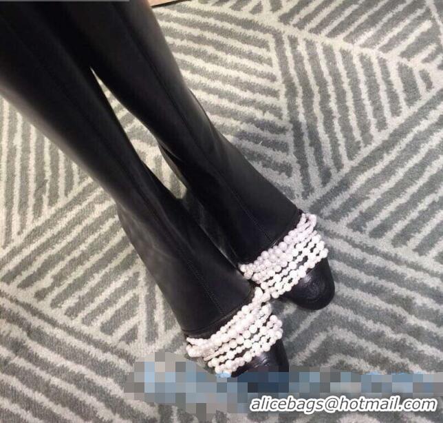 Buy Cheap Chanel Calfskin Pearl Bead Charm Heel 40 High Boots C2926 Black 2020