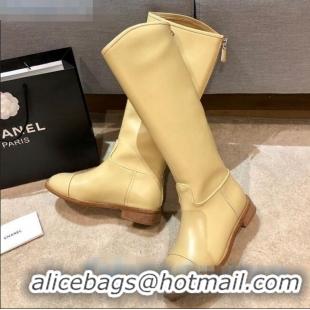 Discount Classic Chanel Calfskin Heel 25 High Boots G36307 Beige 2020