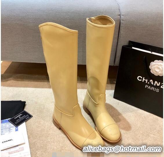 Discount Classic Chanel Calfskin Heel 25 High Boots G36307 Beige 2020