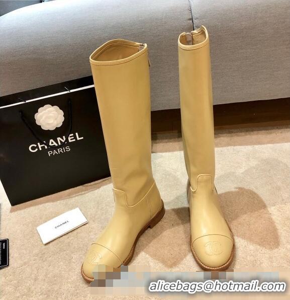 Discount Classic Chanel Calfskin Heel 25 High Boots G36307 Beige 2020