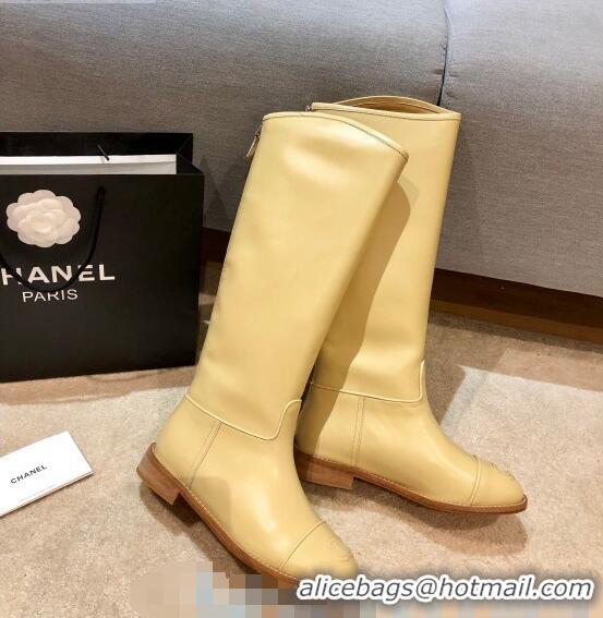 Discount Classic Chanel Calfskin Heel 25 High Boots G36307 Beige 2020