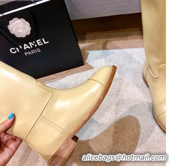 Discount Classic Chanel Calfskin Heel 25 High Boots G36307 Beige 2020